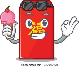 cute red envelope on isolated mascot with ice cream