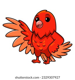 Cute red factor canary cartoon waving hand