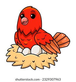 Karikatur mit geraden roten Einflüssen mit Eiern im Nest