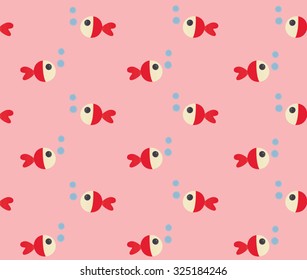 Cute red fish with foam on pink background seamless pattern wallpaper. Vector image