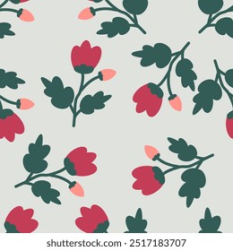 Lindo elemento floral rojo y hojas. Hoja floral. Abstractas patrón sin fisuras dibujado a mano. Textura para la tarjeta, tela, envoltura, textil, Fondo de pantalla, fondo, papel, bufanda, caja del teléfono, envoltura.