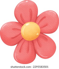 Cute red flower. Vector. Watercolor style transparent background.