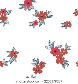 Cute red flowers seamless pattern.floral texture background