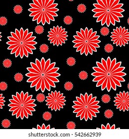 Cute red flowers. Vector seamless pattern