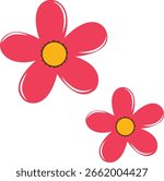 Cute red flowers with yellow centers, flat illustration perfect for nature visuals, spring designs, kids content, or garden decoration themes.