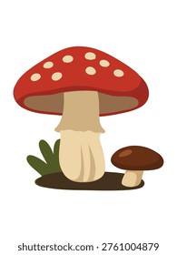 cute red fly agaric mushroom cartoon vector illustration