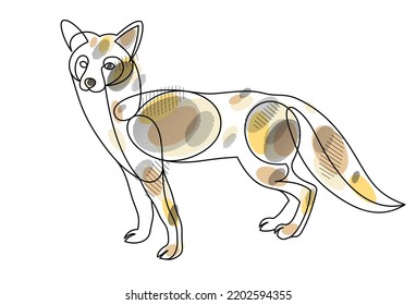 Cute red fox adorable wild animal vector linear drawing isolated, line art illustration of a wildlife.