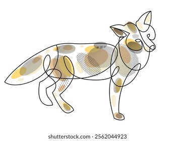 Cute red fox adorable wild animal vector linear drawing isolated, line art illustration of a wildlife.