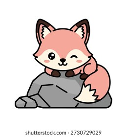 Cute red fox cartoon character sitting with a happy expression and closed eyes animal