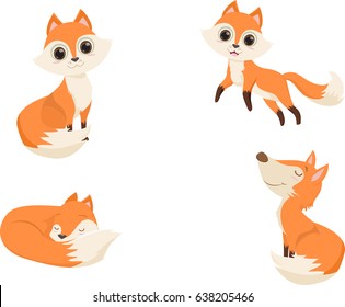 cute red fox cartoon in various poses. vector illustration