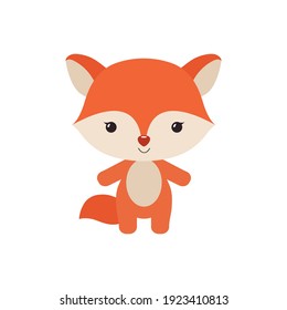 Cute red fox character icon for kids baby print design. Kawaii style. Woodland theme. Adorable sweet animal. Symbol, logo vector illustration.