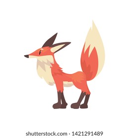 Cute Red Fox Cub Character, Side View Cartoon Vector Illustration