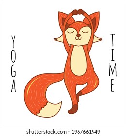 Cute red fox does yoga_2