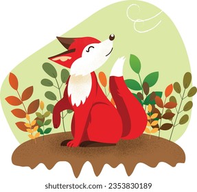 Cute red fox enjoying fall breeze