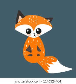 Cute red Fox. Hand vector illustration for design.Cute cartoon animals, Fox cub.