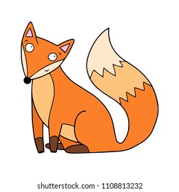 Cute red fox illustration with the outline. Lovely mascot or a character. 