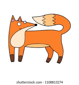 Cute red fox illustration with the outline. Lovely mascot or a character. 