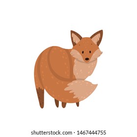 Cute red fox isolated on white background. Elegant vector illustration. Can be used poster, greeting card, gift, banner, textile, T-shirt, mug.