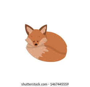 Cute red fox isolated on white background. Elegant vector illustration. Can be used poster, greeting card, gift, banner, textile, T-shirt, mug.