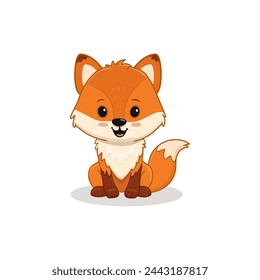 Cute red fox isolated on white background. Cartoon character, fox cub. Vector illustration 