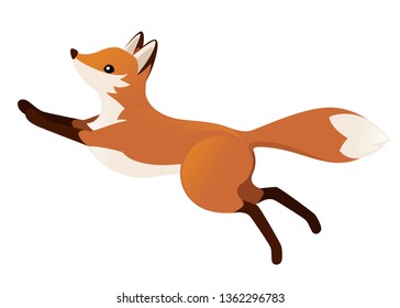 Cute red fox jumping. Cartoon animal character design. Forest animal. Flat vector illustration isolated on white background.