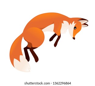 Cute red fox jumping. Cartoon animal character design. Forest animal. Flat vector illustration isolated on white background.