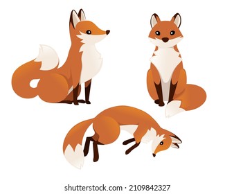 Cute red fox jumping. Cartoon animal character design. Forest animal. Flat vector illustration isolated on white background.