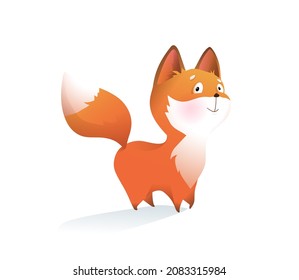 Cute red fox for kids, adorable children character cartoon. Isolated baby fox character design. Watercolor style illustrated animal.