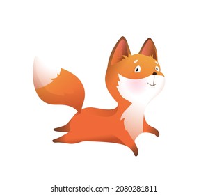 Cute red fox for kids laying down. Isolated baby fox character design. Watercolor style illustrated animals.