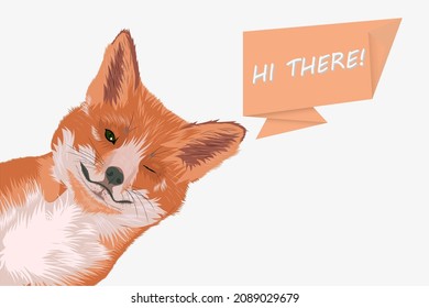 Cute red fox portrait. A fox with large fluffy ears. Fennec, arctic fox. Vector eps illustration.