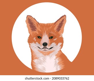 Cute red fox portrait. A fox with large fluffy ears. Fennec, arctic fox. Vector eps illustration.