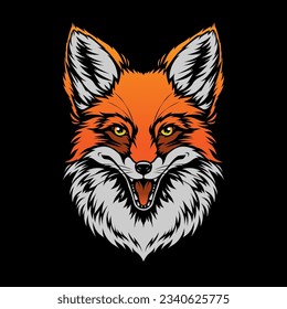 Cute red fox portrait, vector illustration on black background