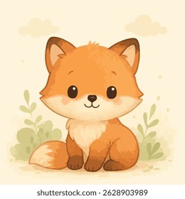 Cute Red Fox Print Design in Vector