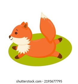 Cute red fox in relaxing lying yoga position. Isolated illustration on white background. Kids print design.