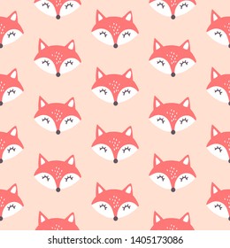 Cute red fox seamless pattern. Vector animals background. All over print with Hand drawn cartoon foxes. Ideal for fabric, wallpaper, wrapping paper, textile, bedding, t-shirt print.