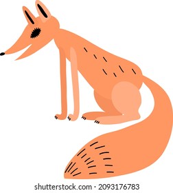 Cute red fox sits. A fox with a large tail.