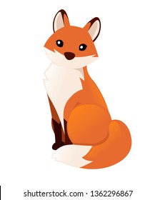 Cute red fox sitting. Cartoon animal character design. Forest animal. Flat vector illustration isolated on white background.