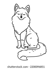 A cute red fox is sitting on a white background. Vector illustration with cute forest animals in cartoon style. outline image