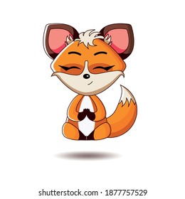 Cute red fox sitting in yoga lotus pose