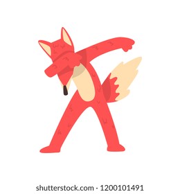 Cute red fox standing in dub dancing pose, cartoon animal doing dubbing vector Illustration on a white background