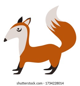 Cute red Fox. Standing Fox. Vector illustration isolated on a white background in cartoon style for design and web.