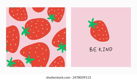 Cute red Fresh strawberry. Healthy natural vitamin food. Flat vector seamless pattern