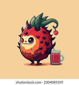 cute red fruit mascot vector art