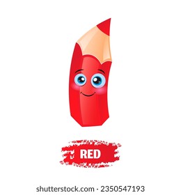 Cute Red Funny Pencil Cartoon. Education concept. Funny school pencil. Cheerful Red Pencil Cartoon character