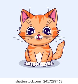 Cute Red Fur Sitting Cartoon Vektor Katze. Symbolillustration.  Flacher Cartoon-Stil.