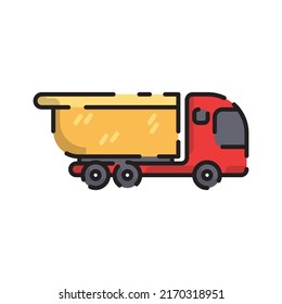 Caricatura de diseño plano de camión de basura roja para camioneta, afiche, tarjeta de regalo, cubierta, logotipo, etiqueta e icono.