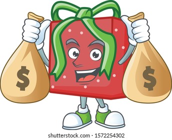 Cute red gift box cartoon character smiley with money bag