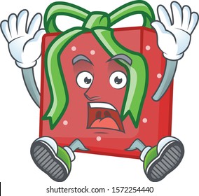 cute red gift box cartoon character style with shocking gesture