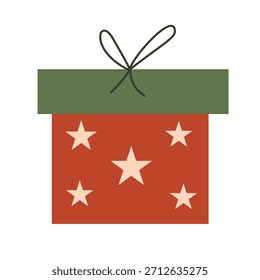 Linda caja de regalo roja envuelta con estrellas de cinta verde