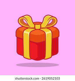 Cute Red Gift Box with Yellow Ribbon Cartoon Vector Illustration